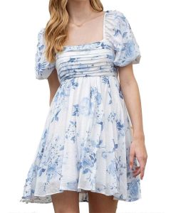 Blu Pepper Floral Babydoll Mini Dress Chambray