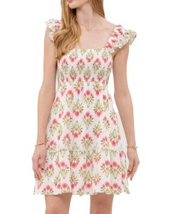 Blu Pepper Floral Smocked Mini Dress Ivory Multi