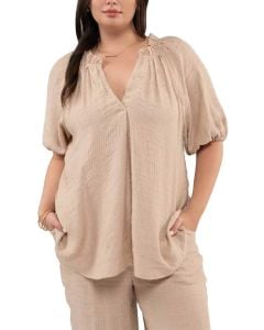 Blu Pepper Scrunch V-Neck Curvy Khaki