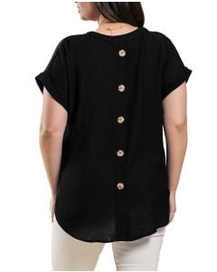 Blu Pepper Cuffed Sleeves Woven Top Plus Black