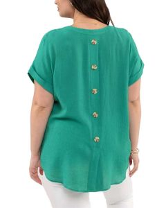 Blu Pepper Cuffed Sleeves Woven Top Plus Kelly Green