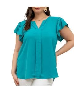 Blu Pepper Split Neck Ruffle Top Light Teal