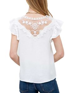 Blu Pepper Lace Back Ruffle Top White