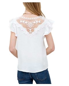 Blu Pepper Lace Back Ruffle Top White