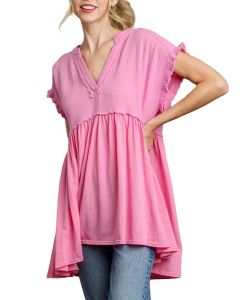 Umgee USA Vneck Tunic Bubble Pink