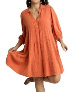 Umgee USA Gauze Tier Dress Plus Tangerine