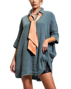 Easel Oversized Gauze Top Hunter Green