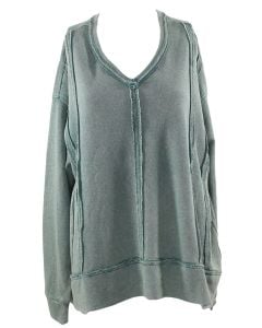 Easel V-Neck Washed Knit Top Teal