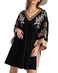 Easel Embroidered Woven Dress Black