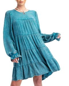 Easel Mineral Washed Gauze Dress Vintage Teal