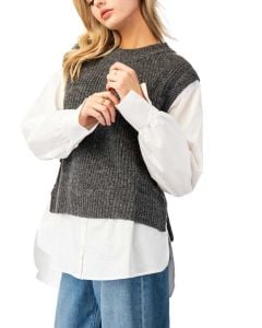 ee:some Layered Sweater Vest Top Charcoal