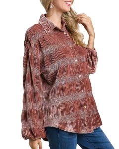 Umgee USA Tiered Gather Smocked Velvet Top Redbean