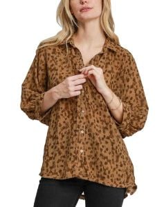 Umgee USA Animal Print Collared Top Brown