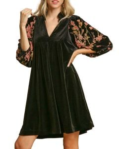 Umgee USA Ruffle High Neck Mini Dress Black