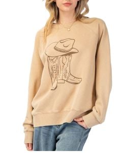 Easel Boot Print Terry Pullover Toast