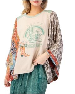 Easel Print Mix Quilted Poncho Top Sage