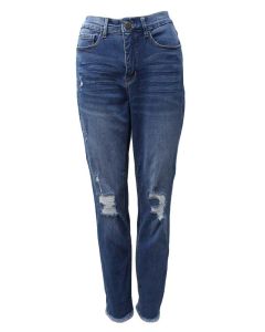 One 5 One Women's Destruct Fray Denim Medium Stone Wash