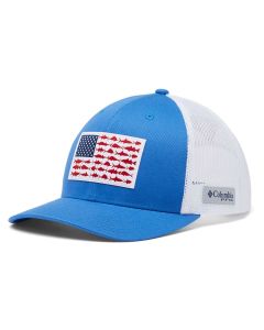 Columbia Sportswear PFG Fish Flag Mesh Snap Back Vivid Blue, Whi